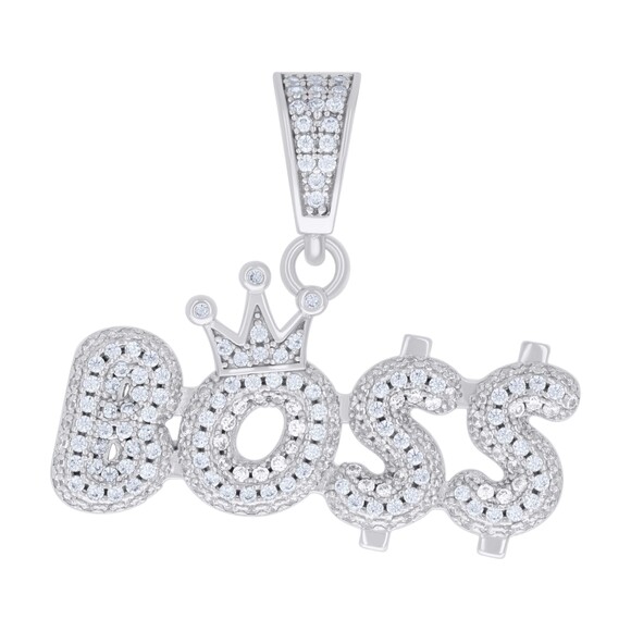 925 Sterling Silver Mens 1.83ct Moissanite BOSS Charm Pendant